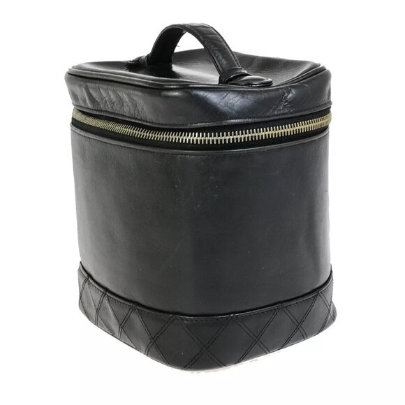 CHANEL CC Bicolore Vanity Cosmetic Hand Bag Leather Black GHW Italy - Picture 8 of 16